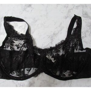 Soma Bra 40DD Black Embroidered Sensuous Lace Underwire Unlined Sheer